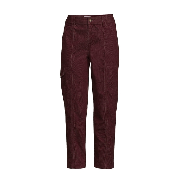 Time and Tru Women's Corduroy Straight Utility Pants, Inseam 27" Rustic Plum - Picture 4 of 7